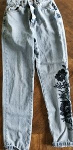 Faded floral, denim jeans